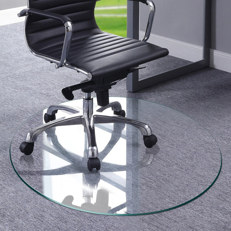 Fab Glass and Mirror Round Tempered Glass Chair Mat For Hardwood Floor
